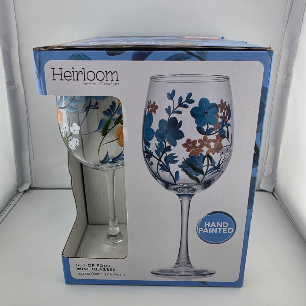Heirloom by Home Essentials Hand-Painted Floral Wine Glasses - Set of 4